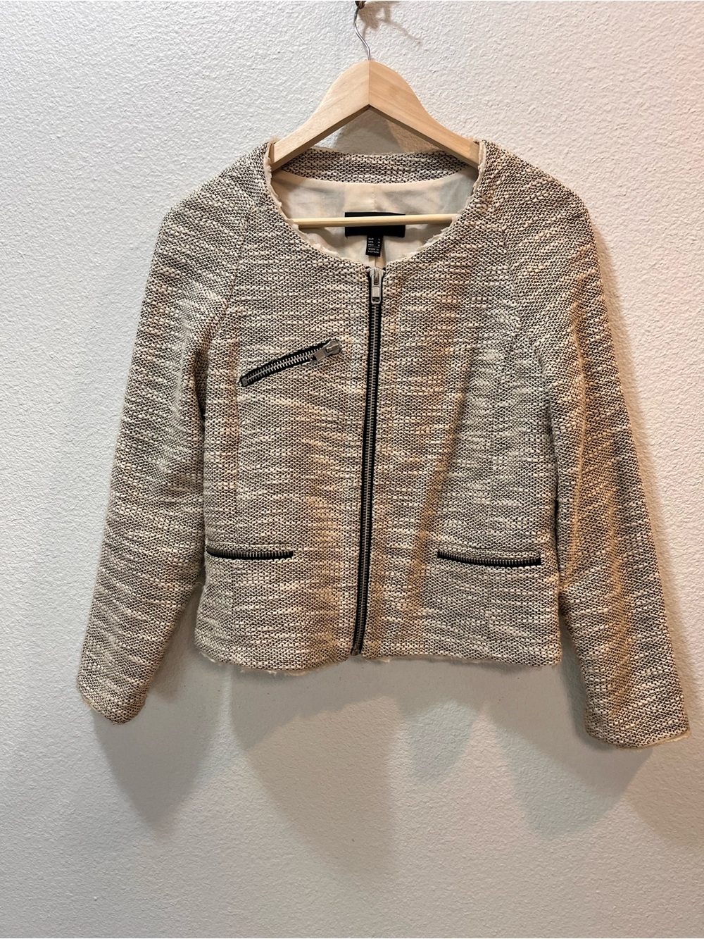 Mango Beige Marled Zip-Front Jacket
